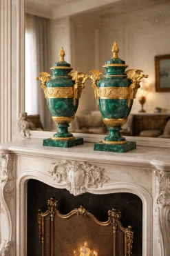 Đôi Bình Cup Malachite Đế Đá 80cm