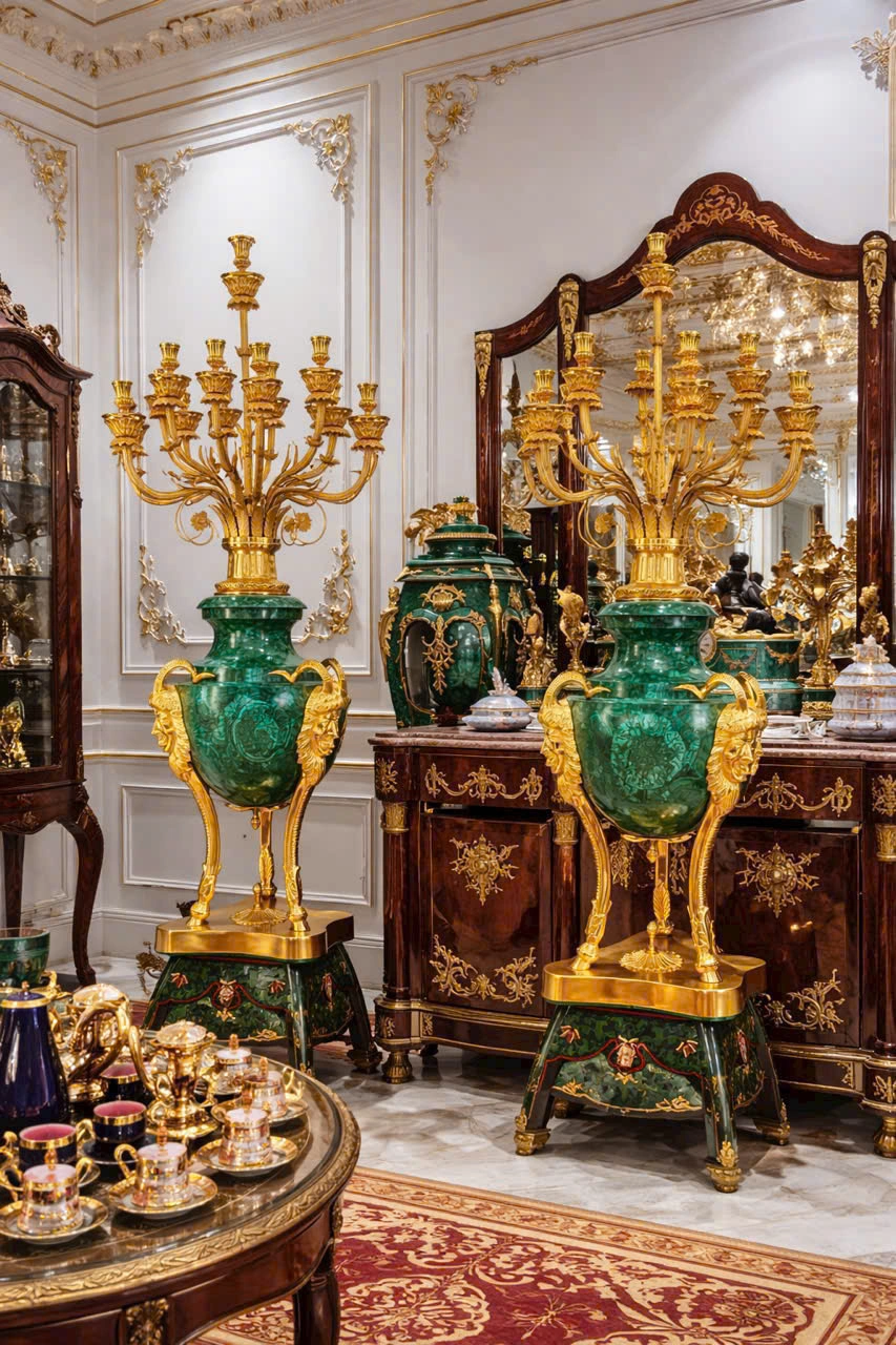 Đôi Bình Tay Nến Malachite Đôi Bình Tay Nến Malachite