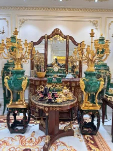 Đôi Bình Tay Nến Malachite