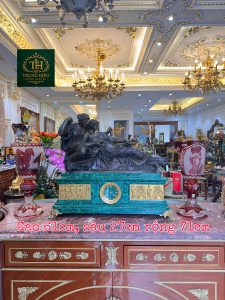 Đồng Hồ Tượng Malachite 2 Cô Gái